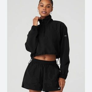 Alo Yoga Black Alumni SET Cropped 1/4 Zip Pullover and Shorts Size Small/XS